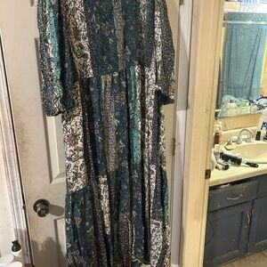 Avenue Teal and White Patchwork Maxi Dress